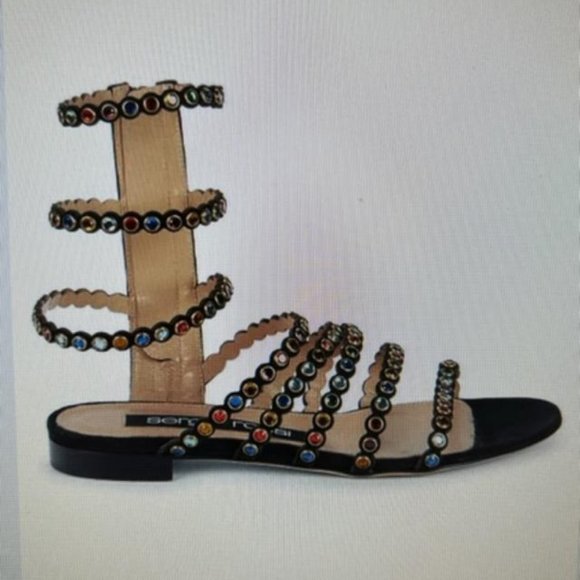 SERGIO ROSSI GLADIATOR SANDALS ADORNED WITH GLASS STONES SIZE 36/ 6 - Picture 6 of 8
